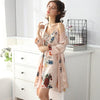 2PCS Sexy Couples Silk Satin Robes Set for Women New Spring Long Sleeve Floral Print Nightgown Sleepwear Men Bathrobe Nightdress