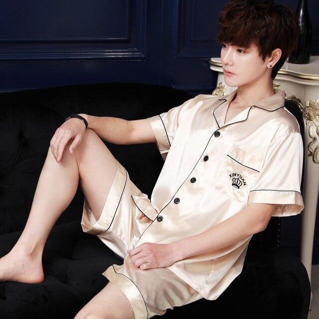 2019 satin silk pajamas short for men sleepwear male pajama set soft nightgown for men pyjamas sleep v neck silk pajama set