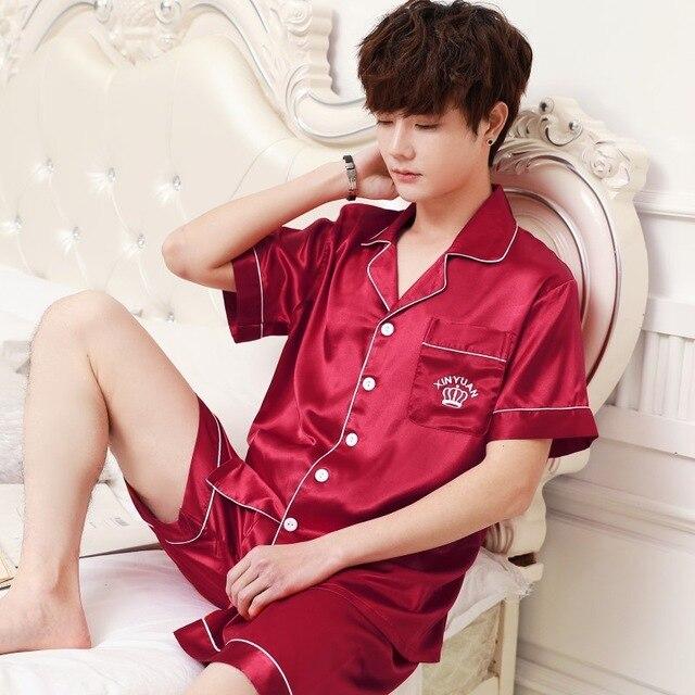 2019 satin silk pajamas short for men sleepwear male pajama set soft nightgown for men pyjamas sleep v neck silk pajama set