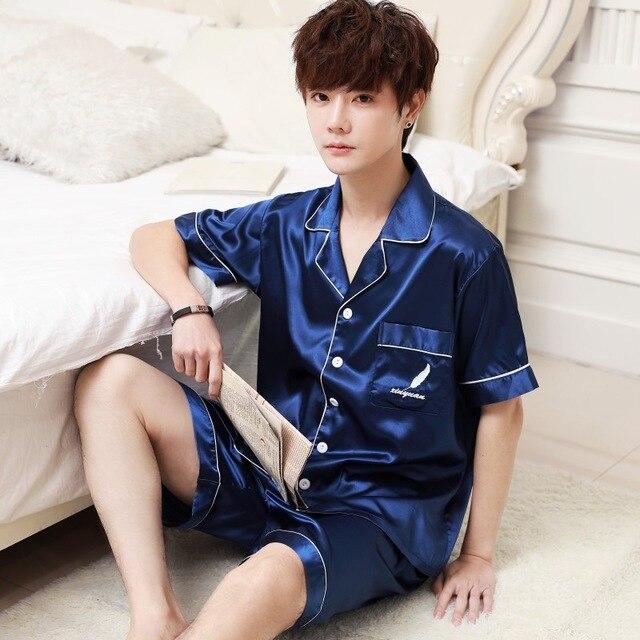 2019 satin silk pajamas short for men sleepwear male pajama set soft nightgown for men pyjamas sleep v neck silk pajama set