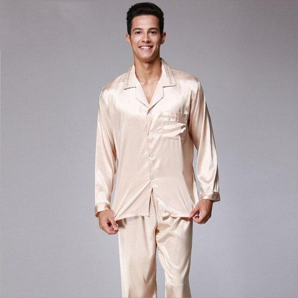 Men's Solid Color Silk Pajama Set Men Pajamas Silk Sleepwear Men Sexy Modern Style Soft Cozy Satin Nightgown Men Summer