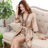 2019 men stain silk pajama set men pajamas silk sleepwear robe soft cozy satin nightgown men dragon print couple pajamas
