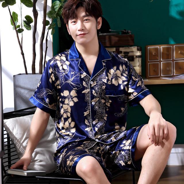 2019 satin silk pajamas long for men sleepwear male pajama set soft nightgown for men pyjamas sleep floral print pijama hombre