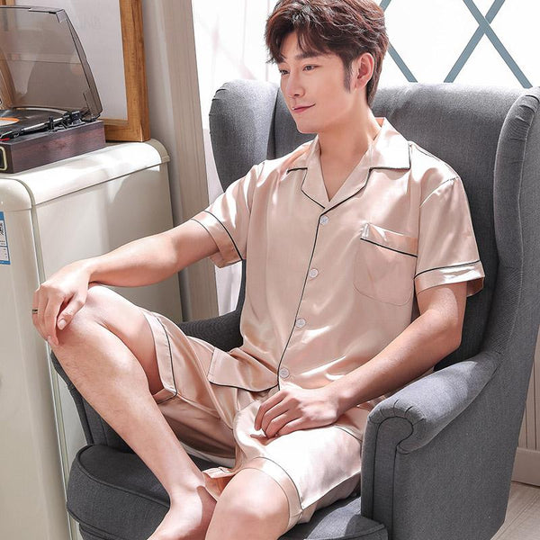 Satin Silk Pajamas Shorts For Men Summer Sleepwear Male Pajama Set Soft Nightgown For Men Pyjamas Sleep Lounge Big Size L-3XL
