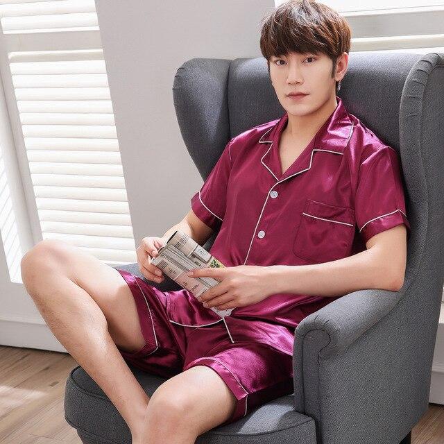 Satin Silk Pajamas Shorts For Men Summer Sleepwear Male Pajama Set Soft Nightgown For Men Pyjamas Sleep Lounge Big Size L-3XL