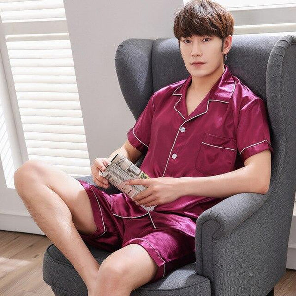 Satin Silk Pajamas Shorts For Men Summer Sleepwear Male Pajama Set Soft Nightgown For Men Pyjamas Sleep Lounge Big Size L-3XL