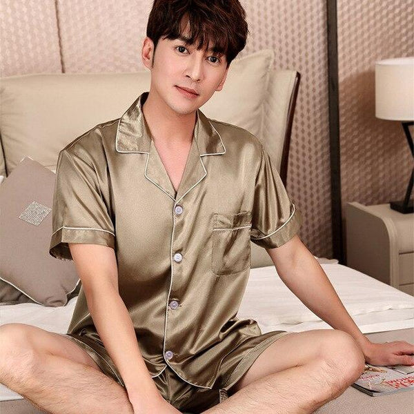 Satin Silk Pajamas Shorts For Men Summer Sleepwear Male Pajama Set Soft Nightgown For Men Pyjamas Sleep Lounge Big Size L-3XL