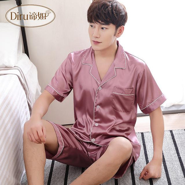 Satin Silk Pajamas Shorts For Men Summer Sleepwear Male Pajama Set Soft Nightgown For Men Pyjamas Sleep Lounge Big Size L-3XL