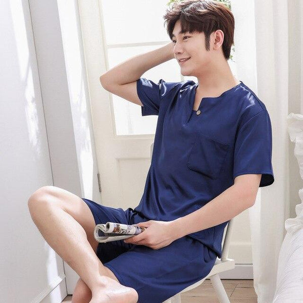 Satin Silk Pajamas Shorts For Men Summer Sleepwear Male Pajama Set Soft Nightgown For Men Pyjamas Sleep Lounge Big Size L-3XL