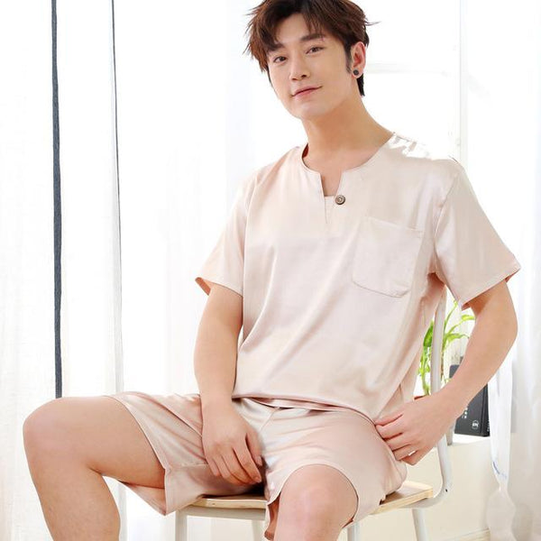 Satin Silk Pajamas Shorts For Men Summer Sleepwear Male Pajama Set Soft Nightgown For Men Pyjamas Sleep Lounge Big Size L-3XL