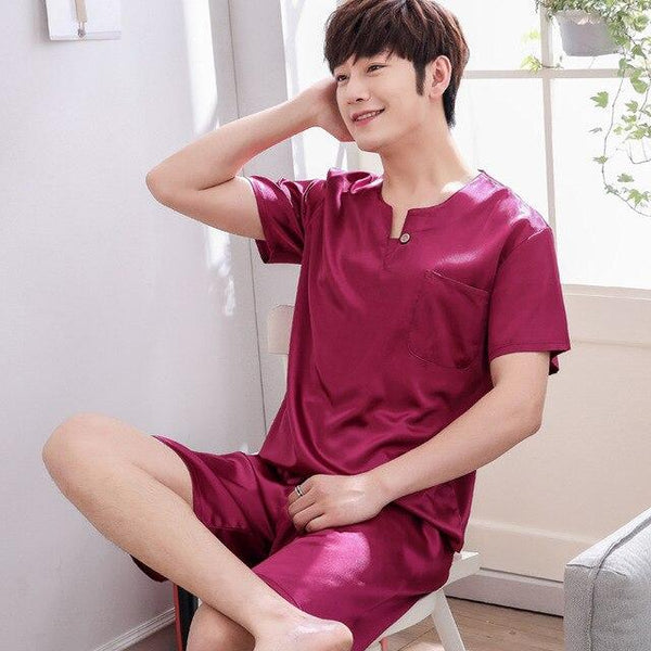 Satin Silk Pajamas Shorts For Men Summer Sleepwear Male Pajama Set Soft Nightgown For Men Pyjamas Sleep Lounge Big Size L-3XL