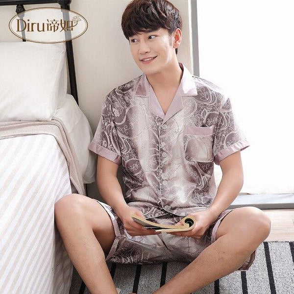 Satin Silk Pajamas Shorts For Men Summer Sleepwear Male Pajama Set Soft Nightgown For Men Pyjamas Sleep Lounge Big Size L-3XL