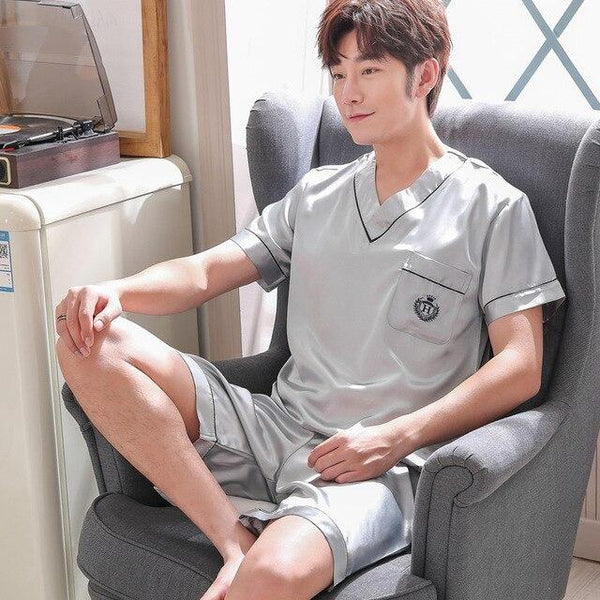 Satin Silk Pajamas Shorts For Men Summer Sleepwear Male Pajama Set Soft Nightgown For Men Pyjamas Sleep Lounge Big Size L-3XL