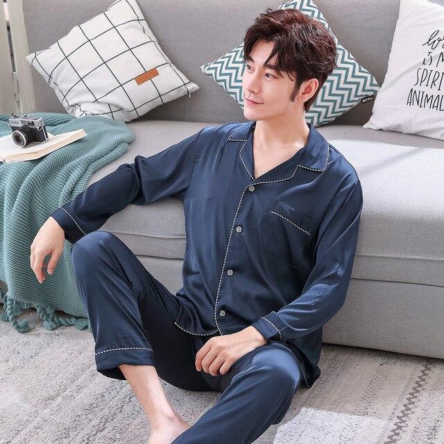 2019 summer satin silk pajamas long for men sleepwear male pajama set soft nightgown for men pyjamas sleep lounge big