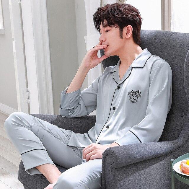 2019 summer satin silk pajamas long for men sleepwear male pajama set soft nightgown for men pyjamas sleep lounge big