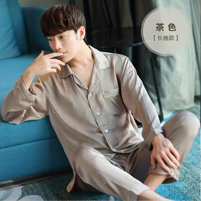 2019 summer satin silk pajamas long for men sleepwear male pajama set soft nightgown for men pyjamas sleep lounge big