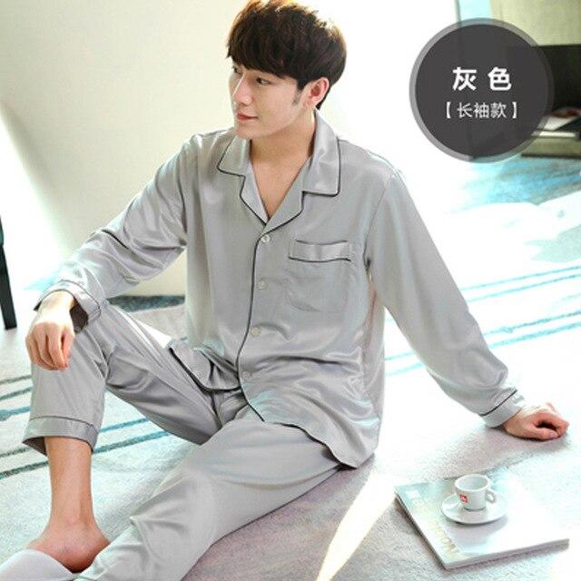 2019 summer satin silk pajamas long for men sleepwear male pajama set soft nightgown for men pyjamas sleep lounge big