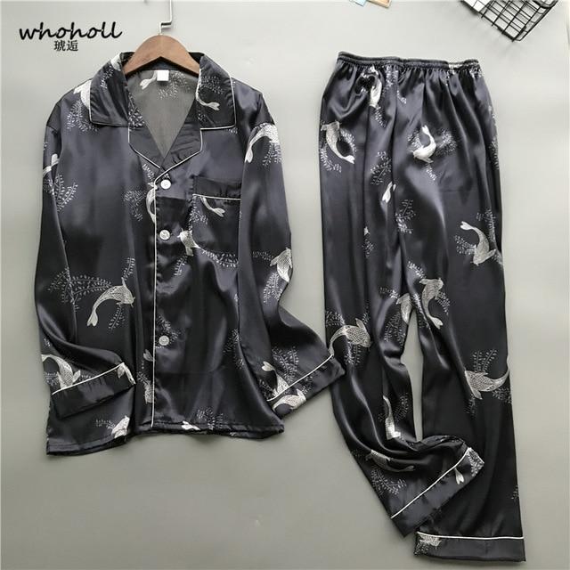 Whoholl 2019 New Satin Silk Pajamas Shorts for Men Rayon Silk Sleepwear Male Pajama Set Soft Nightgown for Men Pyjamas