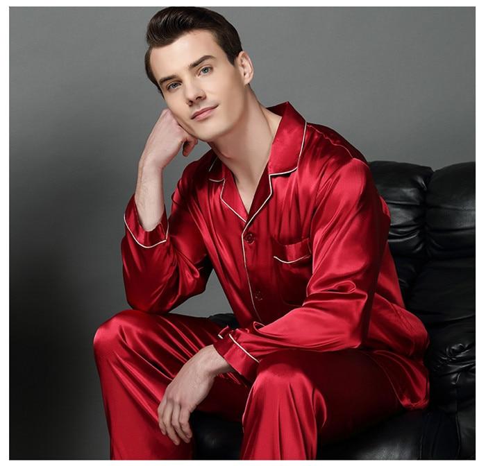 Luxury Spring Mens Silk Pajama Set Pajamas Men Sleepwear Modern Style Silk Nightgown Home Male Satin Soft Cozy For Sleeping