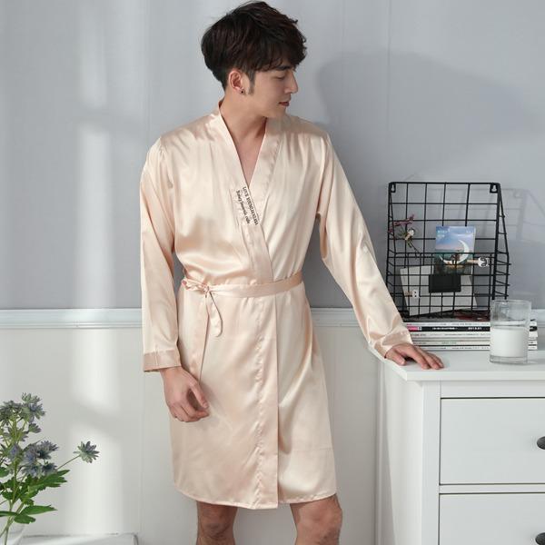 2PCS Sexy Couples Silk Satin Robe Set for Women 2019 Spring Long Sleeve Nightgown Sleepwear Men Bathrobe Femme Lovers Nightdress