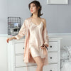 2PCS Sexy Couples Silk Satin Robe Set for Women 2019 Spring Long Sleeve Nightgown Sleepwear Men Bathrobe Femme Lovers Nightdress