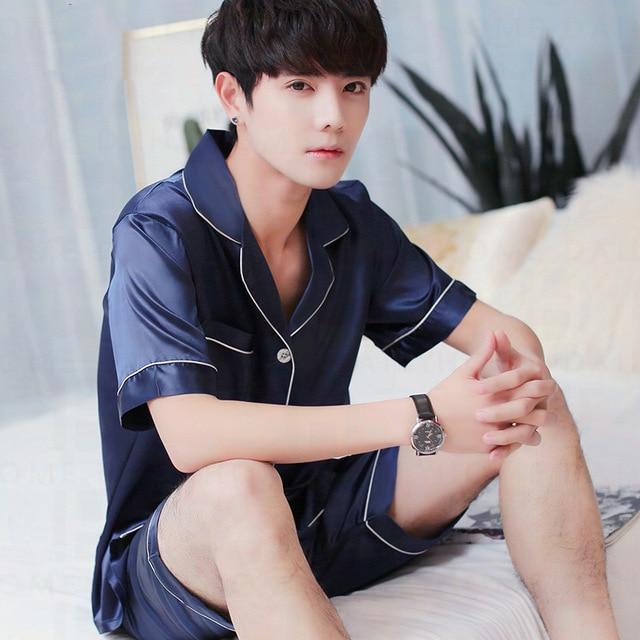 Big Size M-2XL Satin Silk Pajamas Long For Men Autumn Sleepwear Male Pajama Set Soft Nightgown For Men Pyjamas Sleep Lounge