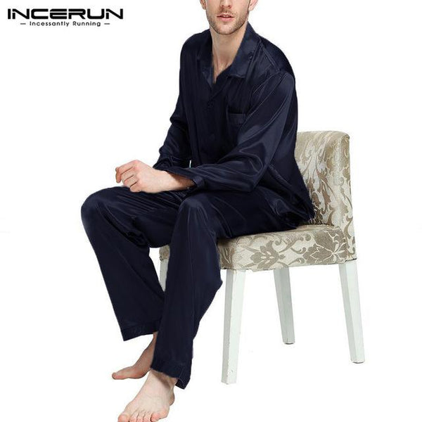 Stylish 2019 Sleepwear Masculina Men's Stain Silk Pajama Set Nightwear Soft Robe Bathrobe Nightgown Lounge Pajama Autumn Spring