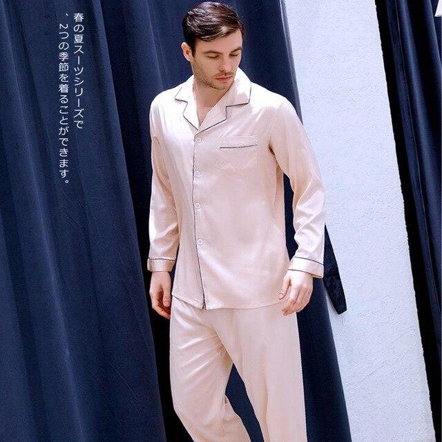 Men's Ice Silk Satin Plus Size Satin Leisure Sleepwear Long Sleeved Suits Home Clothes All Seasons Students Youth Nightgown J024