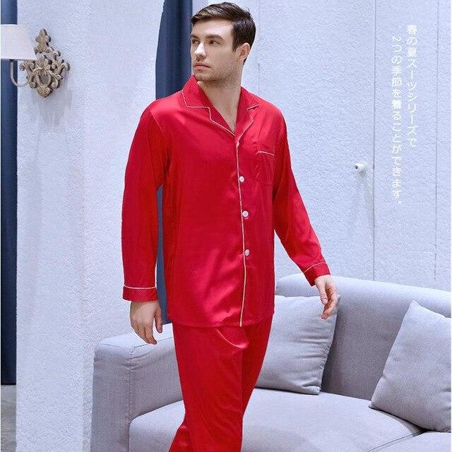 Men's Ice Silk Satin Plus Size Satin Leisure Sleepwear Long Sleeved Suits Home Clothes All Seasons Students Youth Nightgown J024