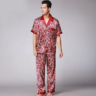 Paisley Silk Pajamas Men Summer Short Sleeve Satin Sleepwear Male Plus Size plus size Dressing Gown Nightgown