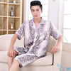 2019 men pyjama set solid silk men pajama suit short sleeve satin pajama man sleepwear pajamas male nightgown turn down collar