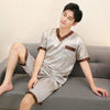 2019 men pyjama set solid silk men pajama suit short sleeve satin pajama man sleepwear pajamas male nightgown turn down collar