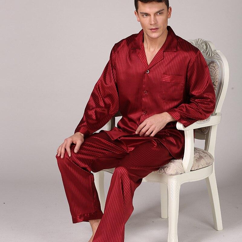 Spring Mens Stain Silk Pajama Set Pajamas Men Sleepwear Modern Style Silk Nightgown Home Male Satin Soft Cozy For Sleeping