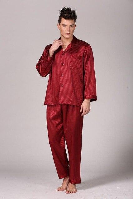 CEARPION 2PCS Shirt&Pants Men Pajamas Set Faux Silk Sleepwear Spring Autumn Nightgown Casual Nightwear Home Wear Plus Size 3XL