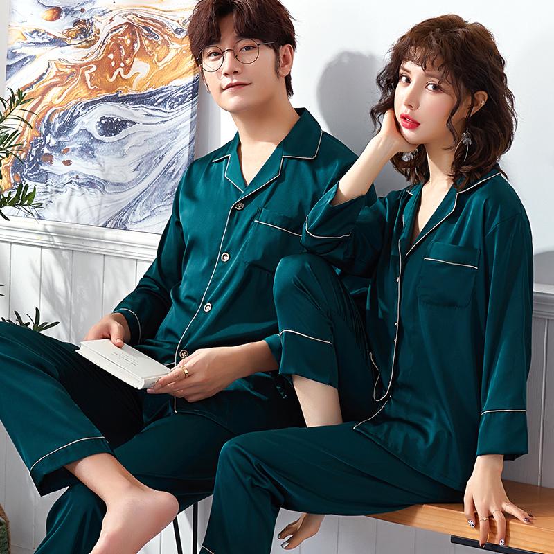 2019 pijamas pijama hombre mens stain silk set long sleeve soft sleepwear nightgown tops+pants couple pajamas pajama set