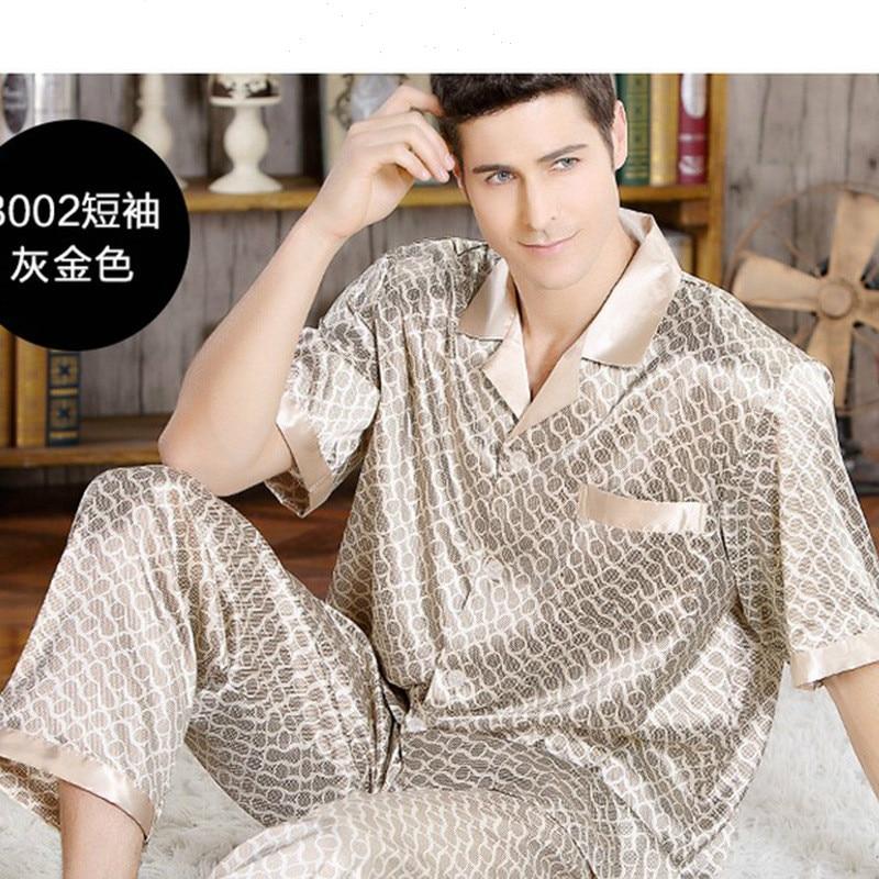 Summer Mens Pajamas Set Silk Pajamas for Men Sleepwear Nightgown Home Stian Soft Cozy Thin Short Sleeve Tops + Pants Bts Pajamas