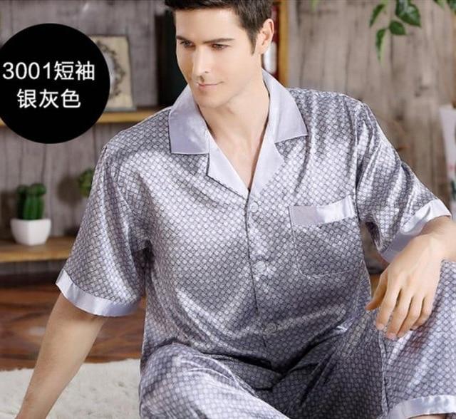 Summer Mens Pajamas Set Silk Pajamas for Men Sleepwear Nightgown Home Stian Soft Cozy Thin Short Sleeve Tops + Pants Bts Pajamas