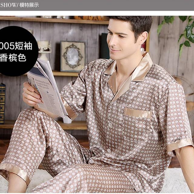 Summer Mens Pajamas Set Silk Pajamas for Men Sleepwear Nightgown Home Stian Soft Cozy Thin Short Sleeve Tops + Pants Bts Pajamas