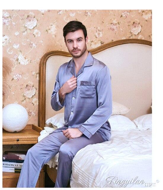 Men's Homewear Thin Ice Silk Long Sleeves Suit Home Clothes Modern Style Silk Nightgown Plus Size Satin Pajamas Silk Spring J007