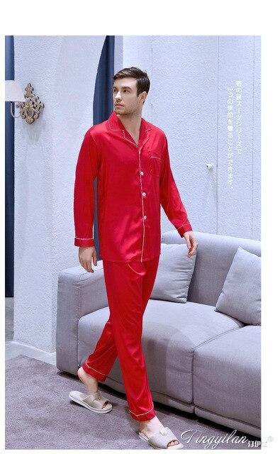 Men's Homewear Thin Ice Silk Long Sleeves Suit Home Clothes Modern Style Silk Nightgown Plus Size Satin Pajamas Silk Spring J007