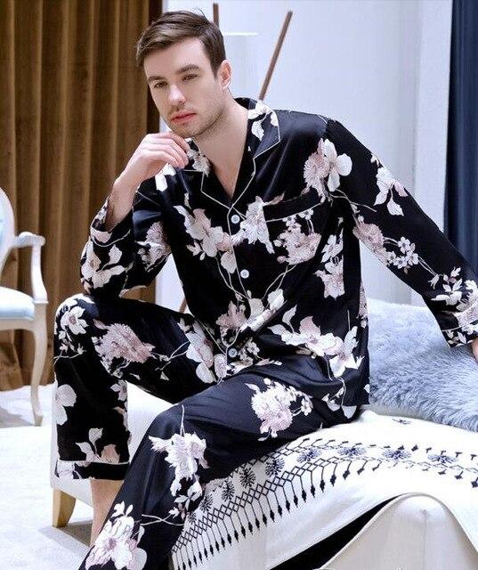 Men's Long Sleeved Suit Set Home Clothes Ice Silk Satin Leisure Youth Sleepwear Students Modern Style Plus Size Nightgown J043