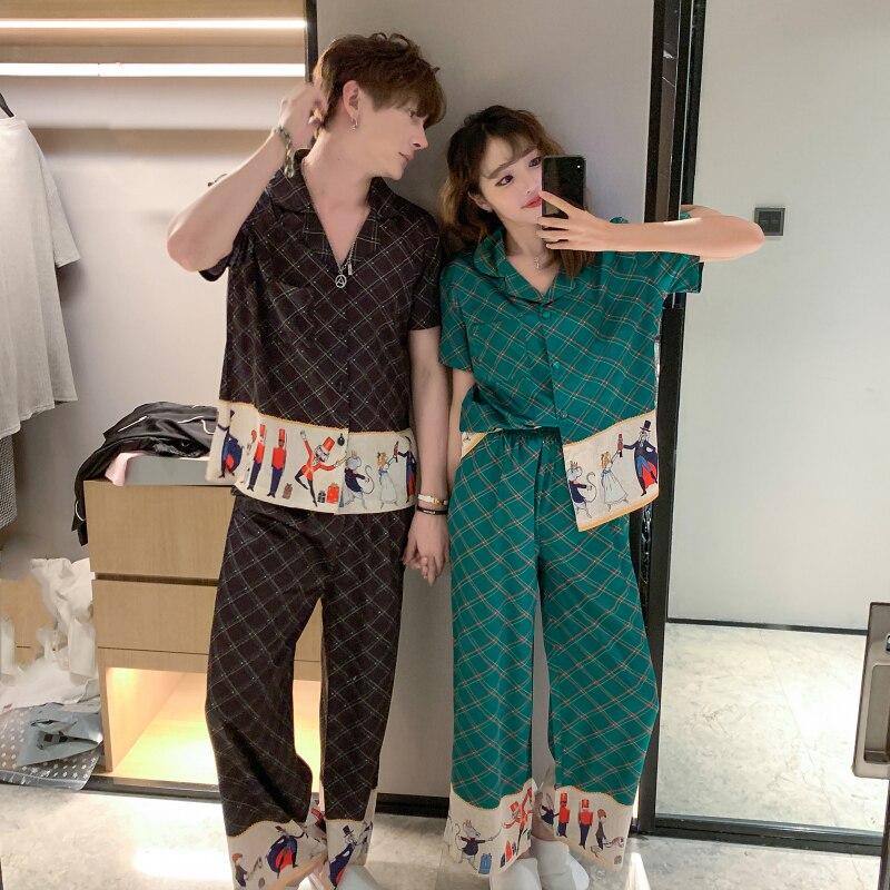 2019 mens stain silk pajama set pajamas men sleepwear modern style silk nightgown home male satin couple pajamas floral print