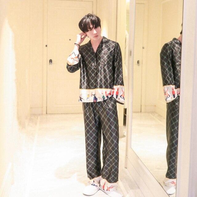 2019 mens stain silk pajama set pajamas men sleepwear modern style silk nightgown home male satin couple pajamas floral print