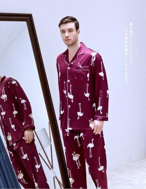 Men's Long Sleeved Suit Homewear Plus Size Ice Silk Satin Nightgown Students Leisure All Seasons Youth Household Clothes J037