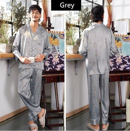 Spring Mens Silk Pajama Set Pajamas Men Sleepwear Modern Style Silk Nightgown Home Male Satin Soft Cozy For Sleeping