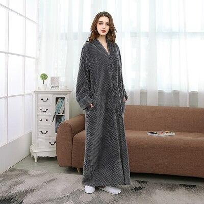 Winter Flannel Sexy women dress black  Robes plus size long sleeve warm Pregnant long Sleepwear  Bathrobe men Clothes nightgown