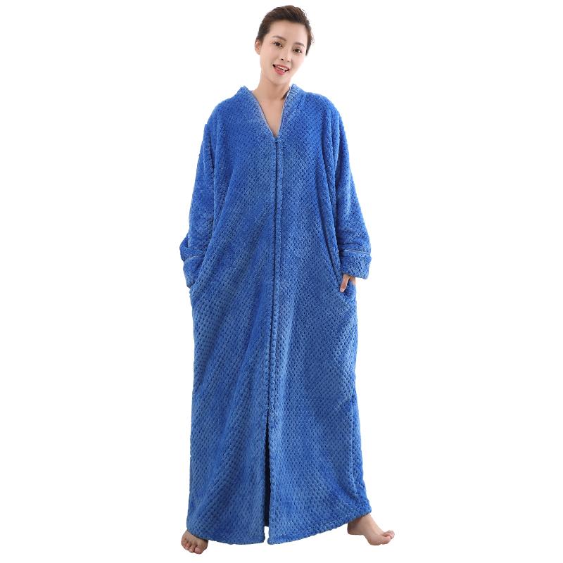 Winter Flannel Sexy Women Robes plus size long sleeve thick Pregnant woman long Sleepwear Female Bathrobe men loose nightgown