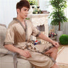2019 New Spring Autumn Luxury Bathrobe Mens Print Plus Size Silk Satin Pajamas Kimono Summer Male Nightgown Chinese Silk Robe