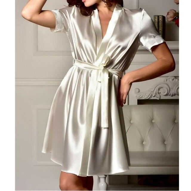 New Sexy Lingerie Women Silk Back Lace Robe Dress Lady Short Sleeve Babydoll Nightdress Nightgown Sleepwear Gown Robes Summer