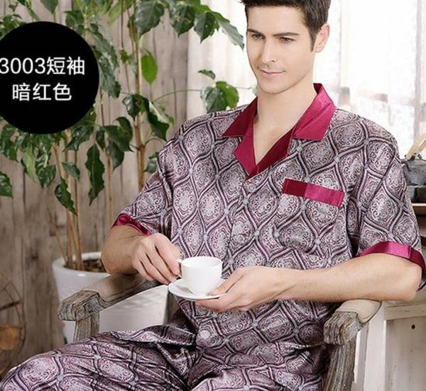 Summer Mens Stain Silk Pajama Set Pajamas Men Sleepwear Modern Style Silk Nightgown Home Male Satin Soft Cozy For Sleeping